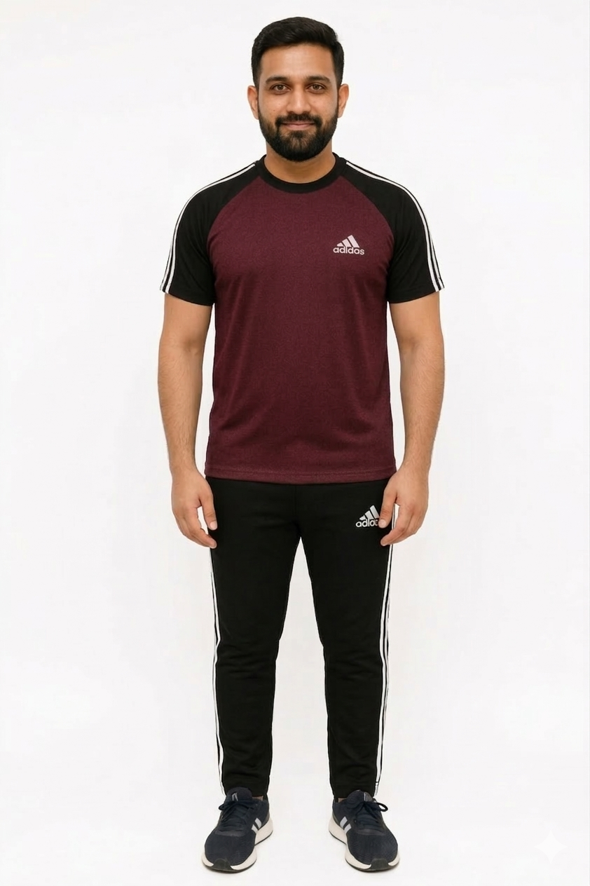 Tracksuit For Summer – Awesome Maroon & Black Adi Combo.