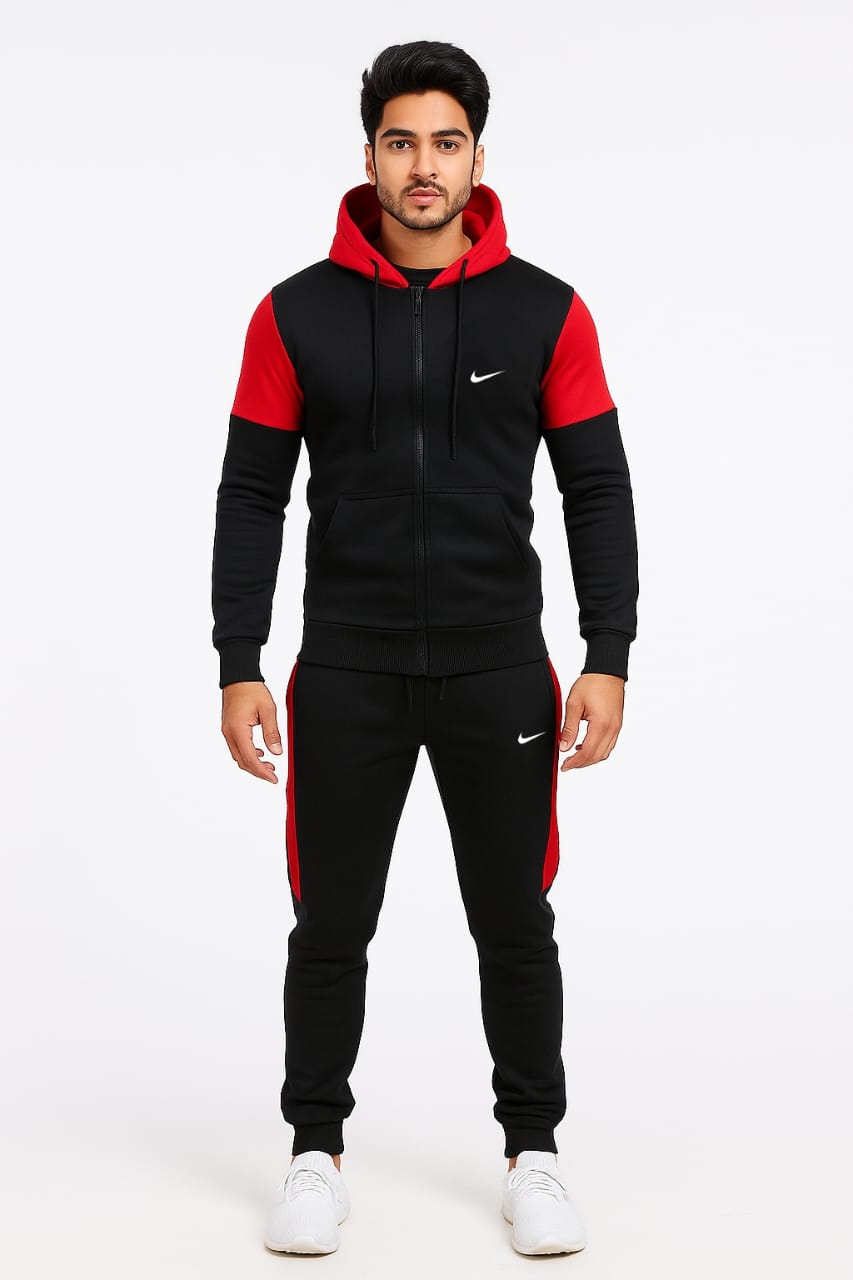Winter Tracksuit Fleece – Red & Black Hoodie & Trouser