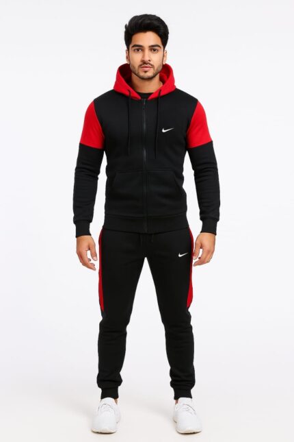 Winter Tracksuit Fleece – Red & Black Hoodie & Trouser