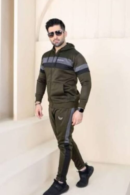 Premium Winter Tracksuit Fleece – olive & Black gray Hoodie & Trouser