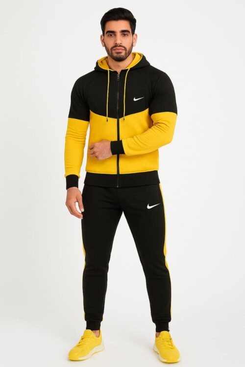 Premium Winter Tracksuit Fleece – Yellow & Black Hoodie & Trouser