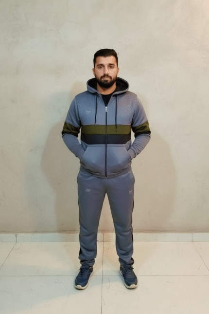 Premium Winter Tracksuit Fleece – Gray, olive & Black Hoodie & Trouser