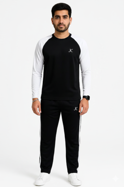 Tracksuit For summer –Drifit White & Black Track Suit Full Sleeve.