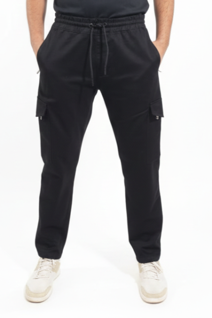Premium Cargo Trouser –Jet Black -8 Zip pockets.