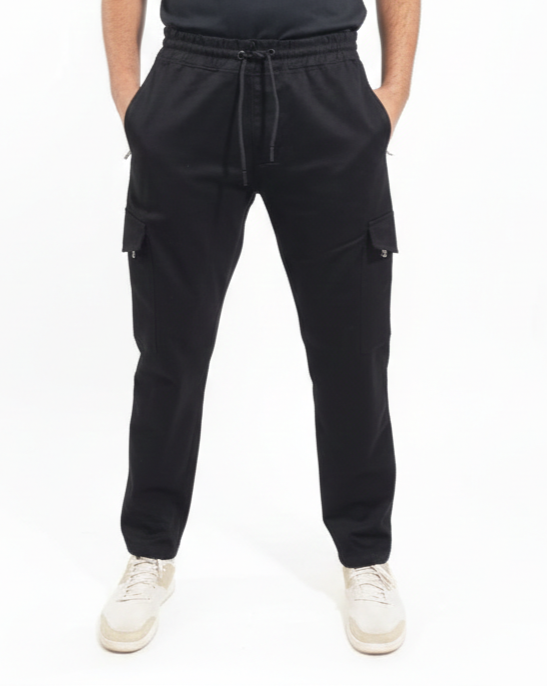 Premium Cargo Trouser –Jet Black -8 Zip pockets.
