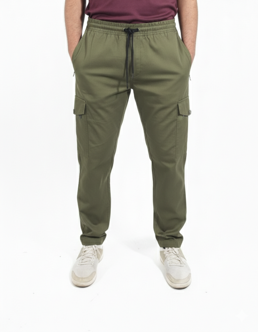 Premium Cargo Trouser – Olive Green -8 Zip pockets.