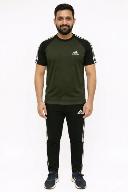 Tracksuit For Summer – Awesome Olive Green & Black Adi Combo.